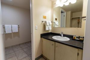 a bathroom with a sink and a mirror at BCM Inns Fort McMurray - Downtown in Fort McMurray