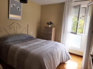1 dormitorio con cama y ventana en La Playina, en Cangas de Onís