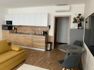 Kuchyň nebo kuchyňský kout v ubytování Apartmány Speicher