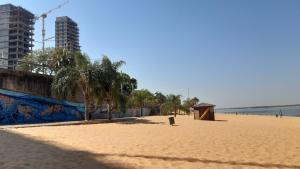 uma pessoa de pé numa praia com palmeiras em LAVALLE 80 - CORRIENTES - A PASOS DE PLAYA Y COSTANERA em Corrientes