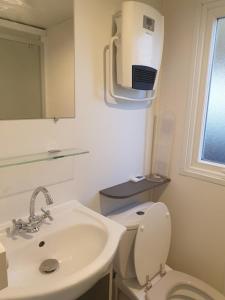 a bathroom with a white toilet and a sink at MobileHome **** Zoo-Beauval, Châteaux de la Loire in Onzain