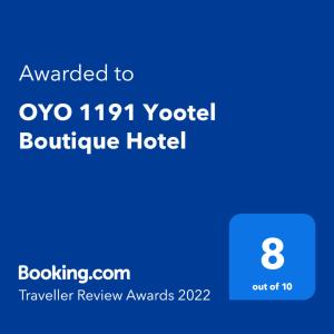 a screenshot of a phone with the text awarded to ox woodland boutique hotel at Super OYO 1191 Yootel Boutique Hotel in Kajang