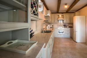 a kitchen with a sink and a white refrigerator at Villa Lopud In Dubrovnik in Lopud Island