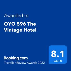 Majutusasutuses Super OYO 596 The Vintage Hotel olev sertifikaat, autasu, silt või muu dokument