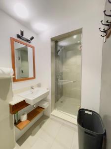 a bathroom with a sink and a shower at Studio 213 - Ebene Square in Ebene