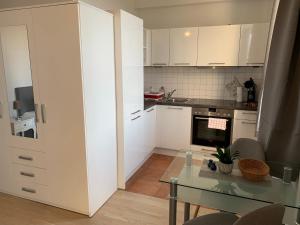 Küche/Küchenzeile in der Unterkunft Einraumapartment mit Seeblickbalkon