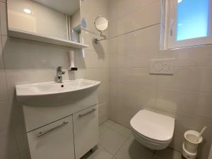 拉多夫利察的住宿－Kunstelj Pension，白色的浴室设有水槽和卫生间。