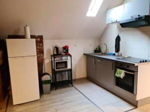 uma cozinha com um frigorífico e um fogão forno superior em Appartement d'une chambre avec wifi a Beaugency em Beaugency