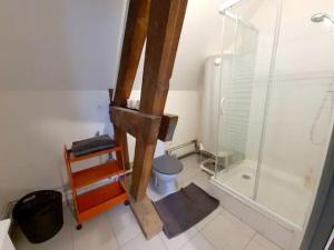 uma casa de banho com um WC e uma cabina de duche em vidro. em Appartement d'une chambre avec wifi a Beaugency em Beaugency