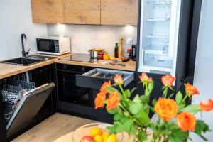 Kuchyňa alebo kuchynka v ubytovaní Apartamenty Przy IV Śluzie - LUX 50m2
