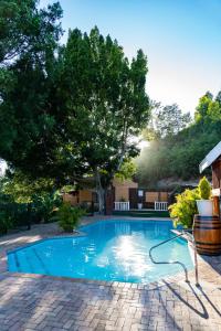 a swimming pool in a yard with a tree at Gooderson Knysna Chalets in Knysna
