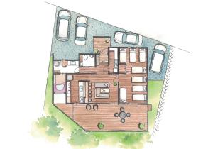 a drawing of a house with a floor plan at 桃雉庵別館 in Okayama