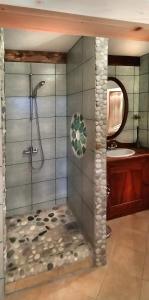 a bathroom with a shower and a sink at Country House Zunko in Jelovec