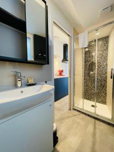 a bathroom with a sink and a shower at The EDGARD Cocoon in the heart of Les Halles in Tours