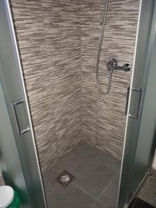 een douche met een glazen deur in de badkamer bij Cottage Heights in Nicosia