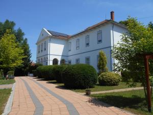 Misefa的住宿－Fábiánics Kastély Misefa，一座带砖瓦车道的大型白色房屋