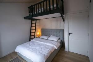 a bedroom with a bunk bed with a ladder at Cozy Rooms Toplita in Topliţa