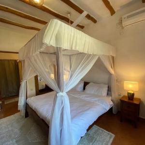 a bedroom with a large bed with a canopy at Villa Isla del Amore in Watamu +24 photos