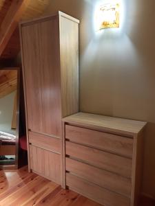 a closet with a dresser in a room at Wycinki domek in Osiek
