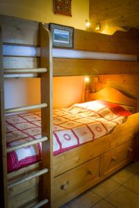 a bedroom with two bunk beds in a cabin at T2 Meublé Tourisme 3 etoiles, pied des pistes-parking privé avec balcon et superbe vue in Les Deux Alpes