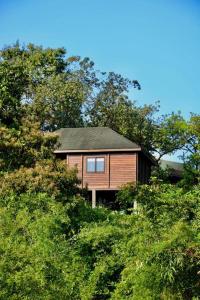una pequeña casa en medio de algunos árboles en The Postcard Hideaway, Netravali Wildlife Sanctuary, Goa, en Vichondrem