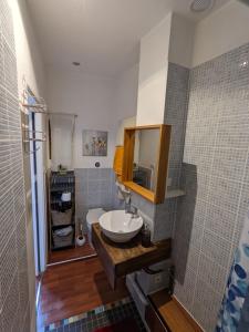ein Bad mit einem Waschbecken und einem Spiegel in der Unterkunft Appartement - City center in Montpellier