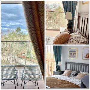 3 fotos de un dormitorio con cama y ventana en Apartament Pinea 410 Pobierowo en Pobierowo