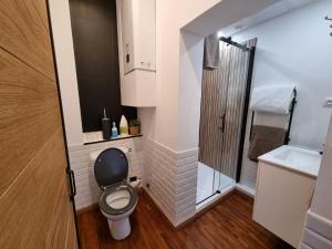 a small bathroom with a toilet and a sink at comme un air de chez soi in Calais