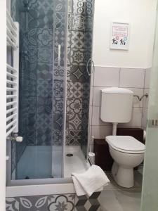 ein Bad mit einem WC und einer Dusche in der Unterkunft Il campanile in Laterina