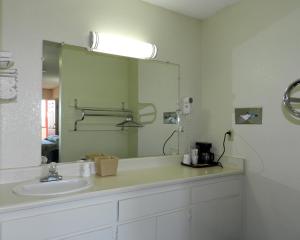 un bagno con lavandino e specchio di High Desert Motel Joshua Tree National Park a Joshua Tree