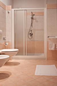 a bathroom with a shower and a toilet and a sink at Corte Castelletto in Nogarole Rocca