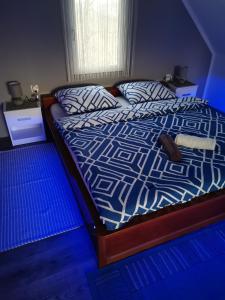 Villa Marijana في فرازدينسكي توبليسي: غرفة نوم مع سرير مع ضوء أزرق