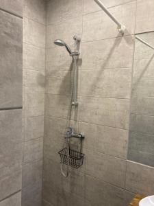 a shower in a bathroom with a glass door at Lossi Apartment in Kuressaare +9 photos