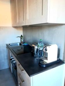 a kitchen with a sink and a counter top at Sea view studio terrasse Cap Martin/Monaco in Roquebrune-Cap-Martin