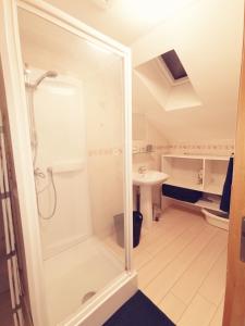 ein Bad mit einer Dusche und einem Waschbecken in der Unterkunft la baie le Rue in Rue