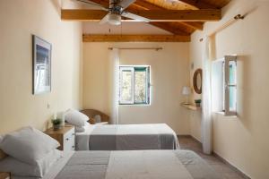 1 Schlafzimmer mit 2 Betten und einem Deckenventilator in der Unterkunft Villa Eleni in Gaios