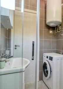 a bathroom with a sink and a washing machine at Apartment La Perla in Đenovići
