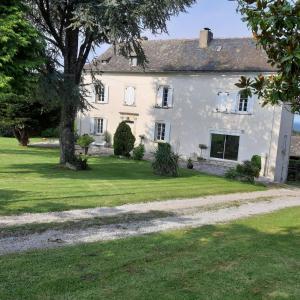 a white house with a tree in the yard at Gite du SERAYOL in Morlhon-le-Haut