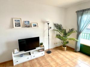 a living room with a flat screen tv and a plant at Maresía Apartamento in El Golfo