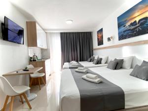 Habitación de hotel con 2 camas y escritorio en Villa Millene en Neum