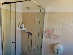 a shower with a glass door in a bathroom at Private Villa 4 BR&patio - 3 mins from Beach&Surf in Baleal +16 photos