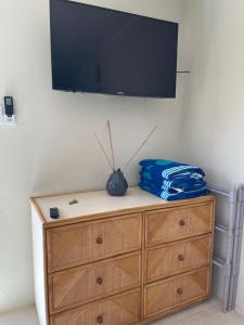 een dressoir met een flatscreen-tv erop bij LiCe Garden Aruba in Paradera