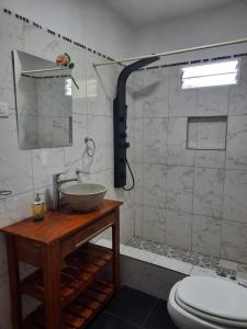 y baño con lavabo y aseo. en Cabañas Ismiango "Agua de los pajaritos" en Collagasta