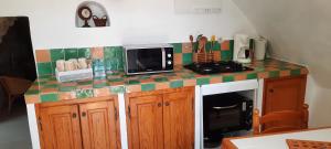 a kitchen with a counter top with a microwave at La Campagne Saint Jean in Baudinard