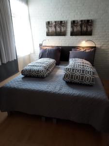 een bed met twee kussens in een kamer bij B&B de Sluis in Rosmalen