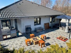 an aerial view of a house with a patio at Apartmány a Wellness VMAL s.r.o. in Skuteč