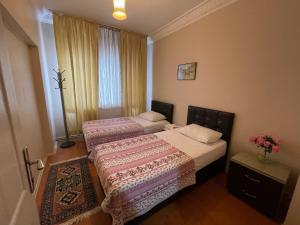 1 dormitorio con 2 camas y ventana en Villa Park Apart en Estambul