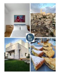 un collage de photos d'une ville et d'un hôtel dans l'établissement h-sa GUEST HOUSE, à Matera