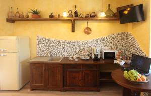 a kitchen with a counter with a sink and a refrigerator at B&b La Fontana Borbone in Lauria Inferiore