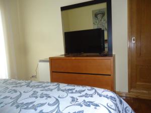 - une chambre avec un lit et une commode avec une télévision dans l'établissement Alojamento Poço do Barro, à Lodões